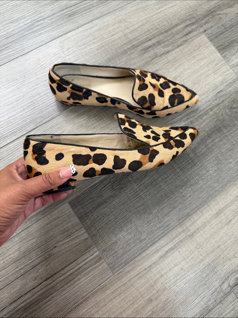 Cole Haan Leopard Print Pointed-Toe Flats in Tan and Black